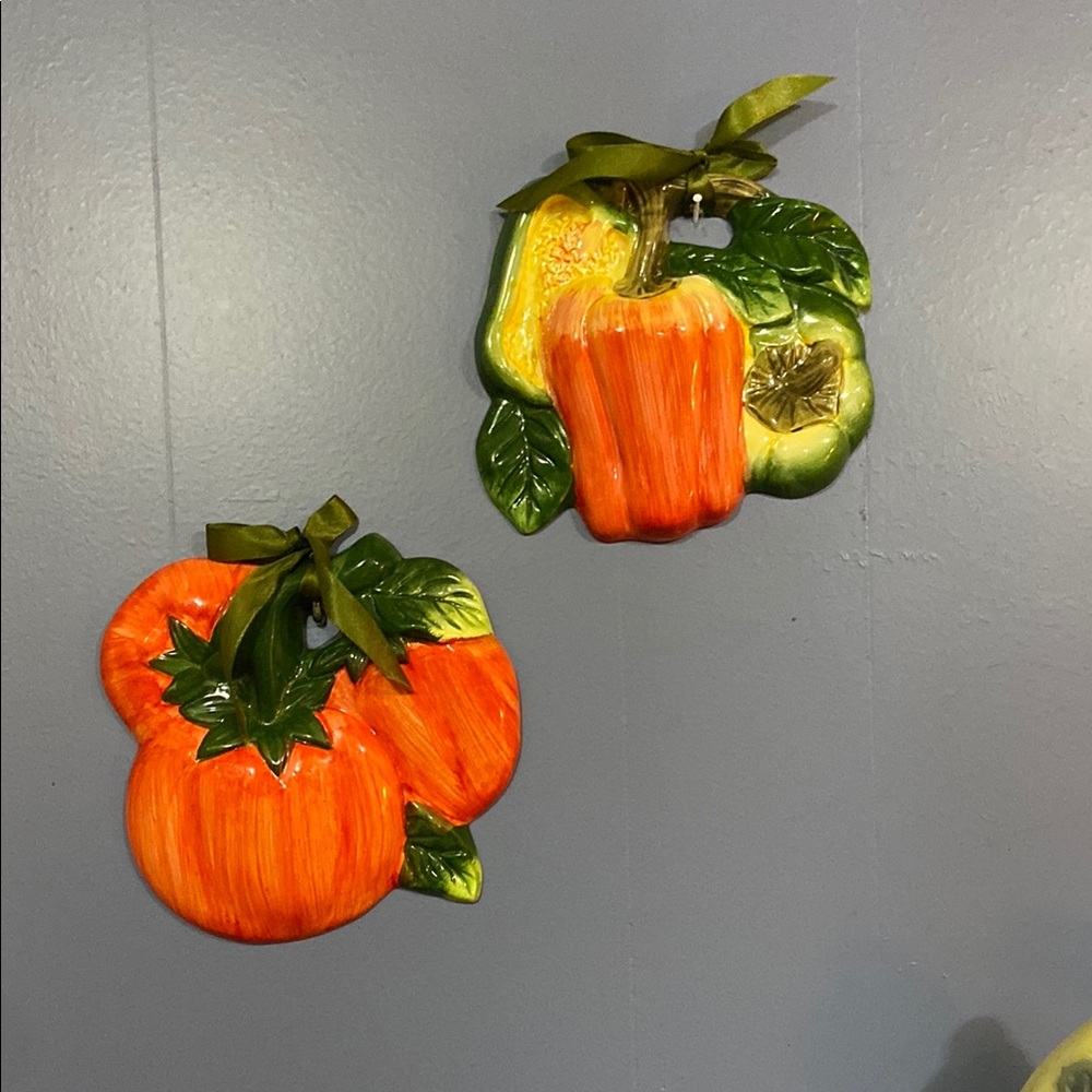Vibrant Orange/Red and Green Wall Decor Set